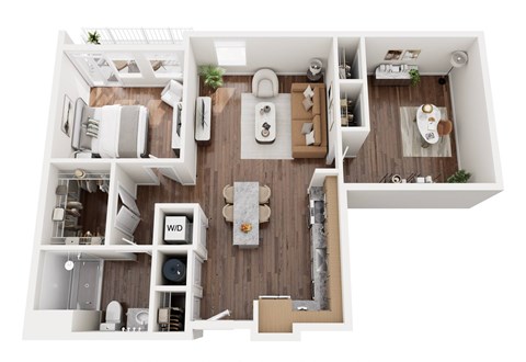 Floor plan for 1 bed, 1 bath, 940 sqft